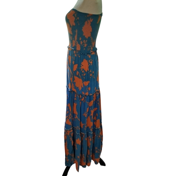 Anthropologie Abel the Label Strapless Maxi Dress – Blue & Orange Floral – Boho - Picture 3 of 10